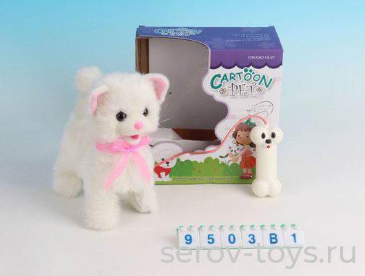 Кошка белая 9503B1 на д/у ходит, мяучет в кор (Levatoys)